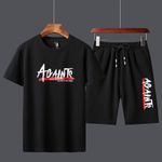 Fashion 2 In 1 Men's Short Sleeve Shorts Set - Black