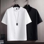 Fashion Mens Loose Large Size Short Sleeve T-shirt 2 Pcs  - Black/White